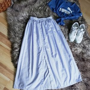 Maxi button front  blue pin strip skirt